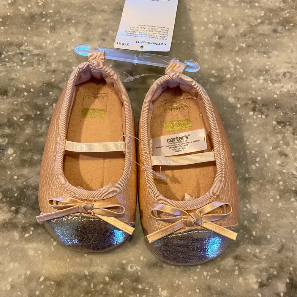 Carter's rose gold baby ballet slippers NWT